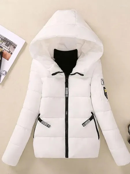 Kadın Ceketleri 2023 Sonbahar Kış İnce Kadın Parkas Kalın Gündelik Kapüşonlu Moda Mektubu Pamuk Sıcak Kısa Fermuarı Bayanlar Katlar