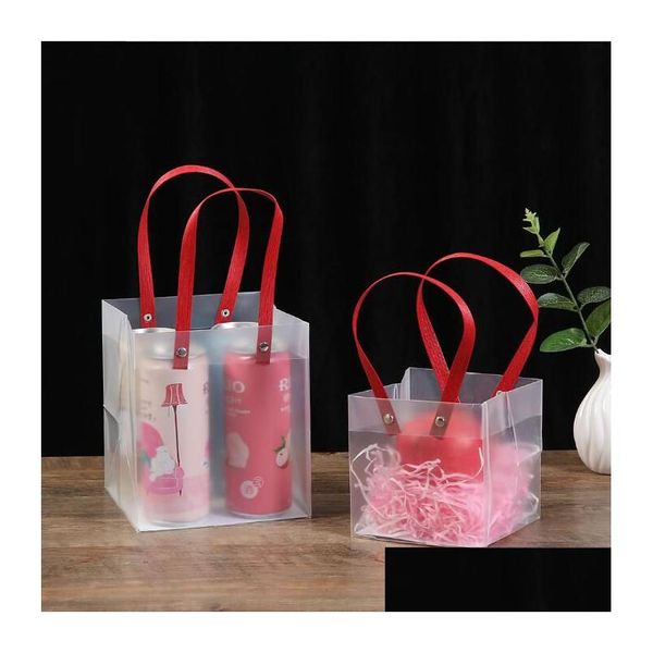 Envoltura de regalo Navidad Apple Bolsa de regalo Envoltura transparente esmerilado PP Bolso para bodas Bolsas de dulces Vacaciones Paquete al por mayor Home Garden Fe Dhogw