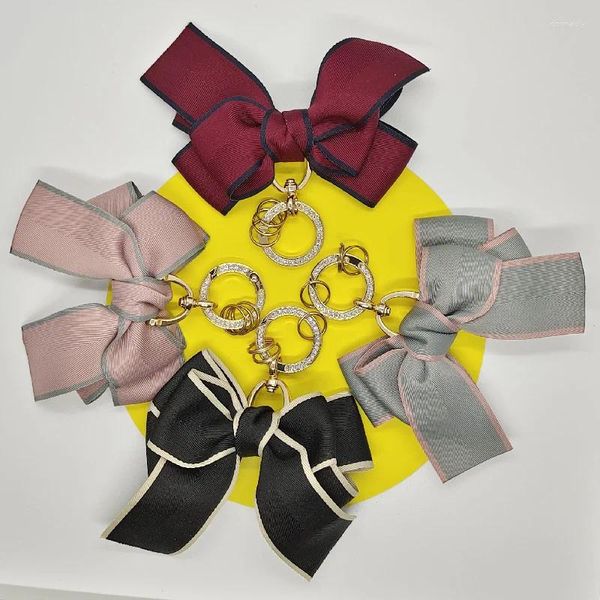 Chaveiros bonito arco chaveiro acessórios kawaii artesanal tecido bowknot bolsa pingente de alta qualidade strass chaveiro presente para namorada