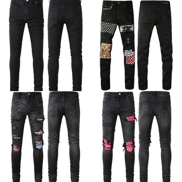 Pantaloni premaman jeans firmati slim da uomo neri Jeans Paint Hole Spot Style Destroyed Skinny Washed Youth Straight Luxury Casual Reg244M