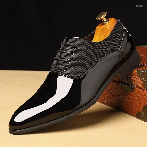 Scarpe eleganti da uomo di tendenza Oxford classiche in pelle verniciata stringate autunno primavera formale festa di nozze nera