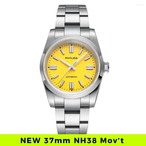 Relógios de pulso Phylida 37mm mostrador amarelo relógio de pulso NH38A relógios masculinos automáticos perpétuos para homens FkEvNH35ASGI5