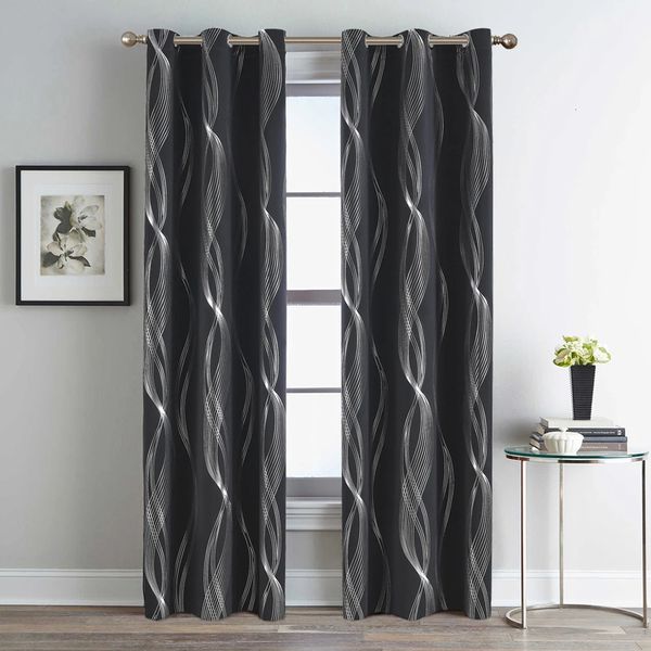 Cortina ondas de água impressas cortinas blackout janela para sala de estar quarto alto sombreamento cortinas grossas porta black out cortinas 231019