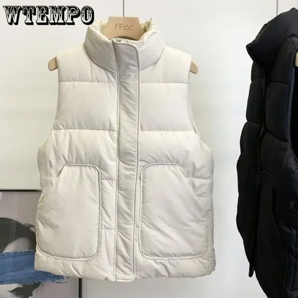 Coletes femininos WTEMPO Plus Size Leve Puffer Colete Sem Mangas Jaqueta Acolchoada Solta Com Zíper Para Baixo Colete com Bolsos de Duas Mãos 231018