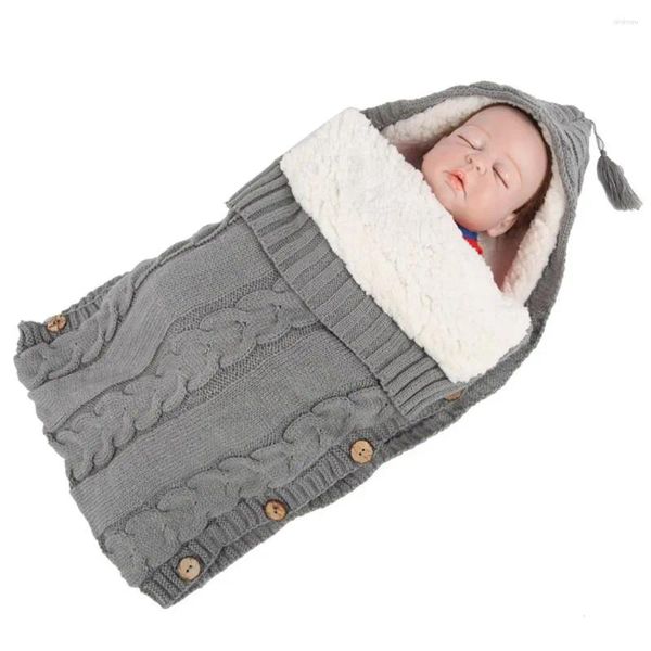 Decken Dicker süßer Strickknopf Winter Born Wickeldecke Pucktuch Kinderwagen Baby Pucksack Schlafsack