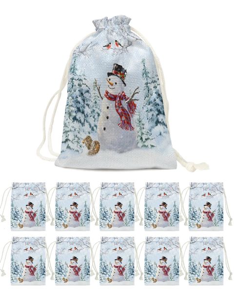 Decorazioni natalizie Natale Inverno Fiocco di neve Pupazzo di neve Porta regali blu Borsa per caramelle con coulisse Ornamenti natalizi Borsa regalo Porta avvolgere Natale 231019