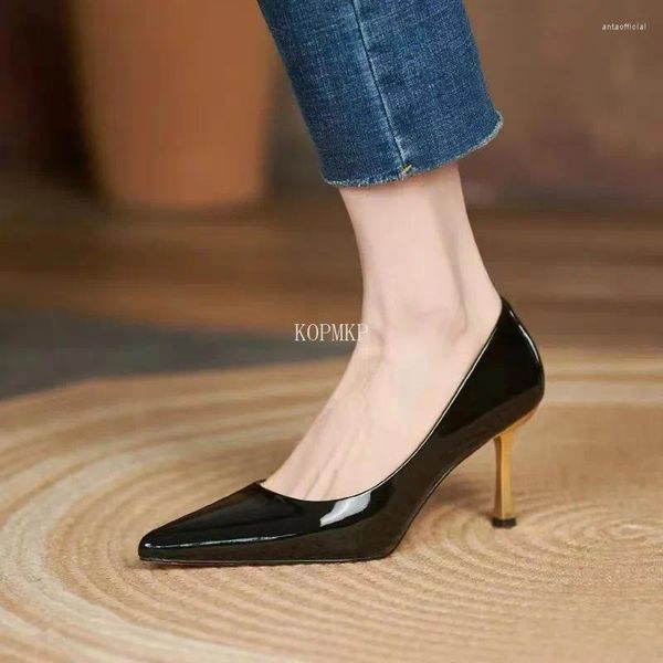 Sapatos de vestido 2023 moda mulheres saltos altos bombas sexy apontou toe casamento preto cáqui cor borracha inferior 34-40