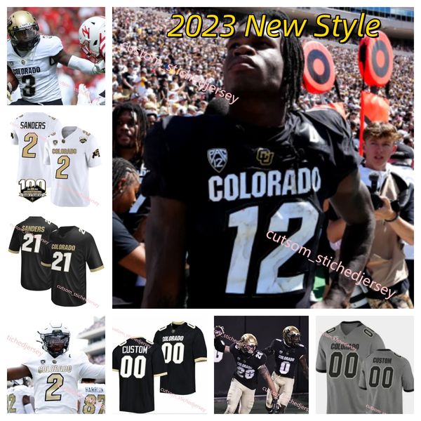 2024 Novo Mens 12 Travis Hunter Colorado Buffaloes Camisa de Futebol Costurada 2023 Mais Novo Estilo # 2 Shedeur Sanders Colorado 100º Aniversário Patch Jerseys S-3XL