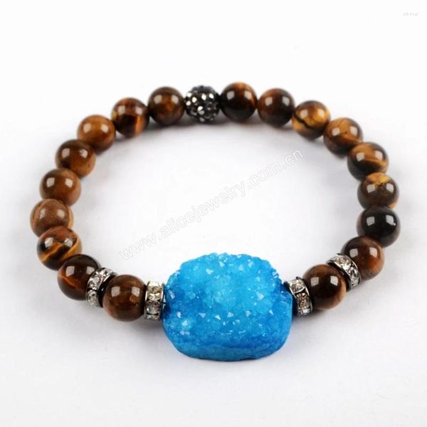 Strand 8mm Occhio di tigre Pietra Perline Braccialetti Cristallo blu Druzy Agata Bracciale con ciondoli per le donne Yoga Guarigione Equilibrio Gioielli Regali