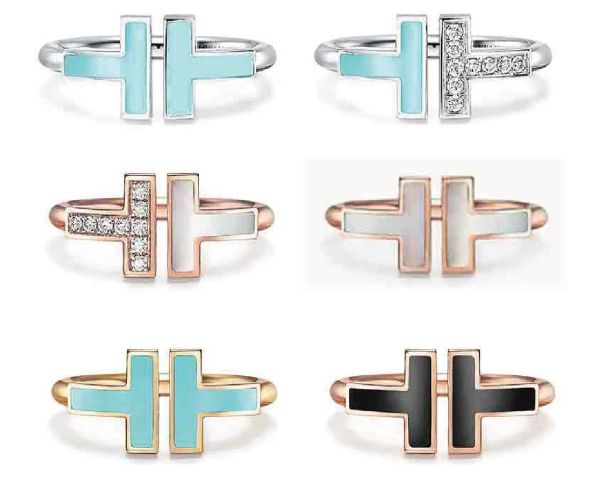 Anel de designer de luxo da marca Tiffanyins A nova abertura em forma dupla de prata esterlina 925 Banda 1.1 com anéis de joias femininas da moda original