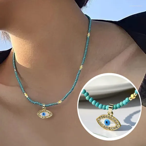 Collane con ciondolo Collana con perline occhio di demone per donne Pietra blu Gioielli estetici femminili Accessori per feste Regalo per ragazze