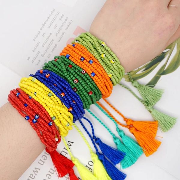 Strand GO2BOHO Schickes Rocailles-Armband für Damen, Armbänder, türkisches Auge, Boho-Schmuck, rote Pulseras, böhmische verstellbare Quaste, handgefertigt, G