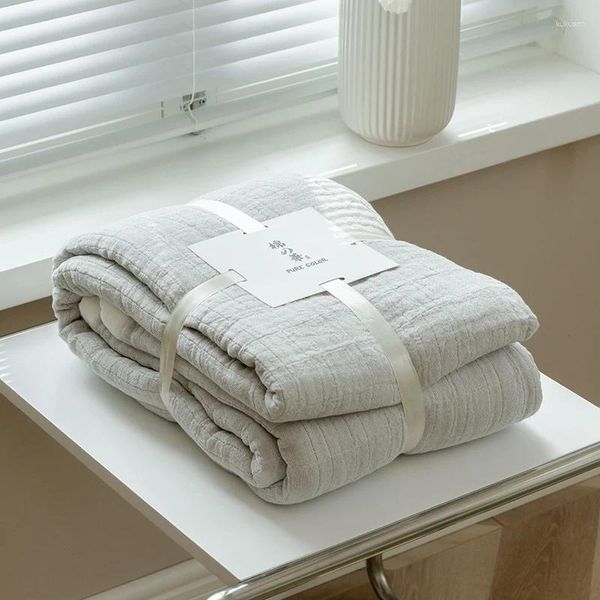 Cobertores de algodão macio gaze toalha cobertor cor sólida borda branca respirável colcha de verão casa escritório viagem capa de cochilo