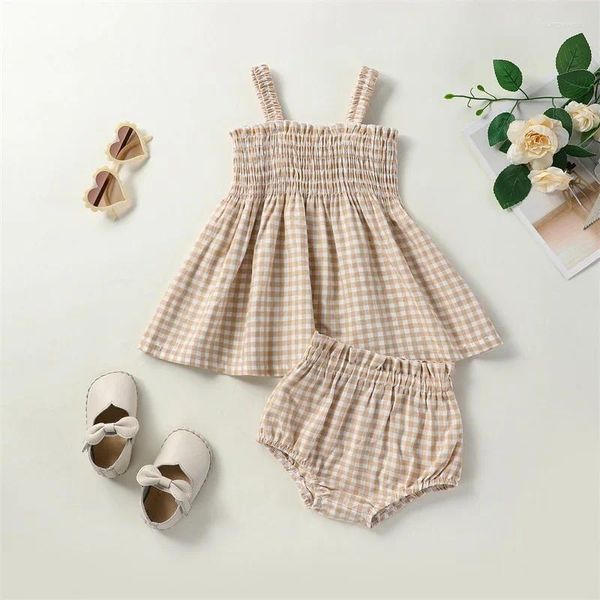 Kleidungssets 0-24M Baby Mädchen Sommerkleidung Set Kleinkind Ärmelloses Sling A-Linie Kleid Tops PP Shorts Kleinkind Lässige Plaid Outfits