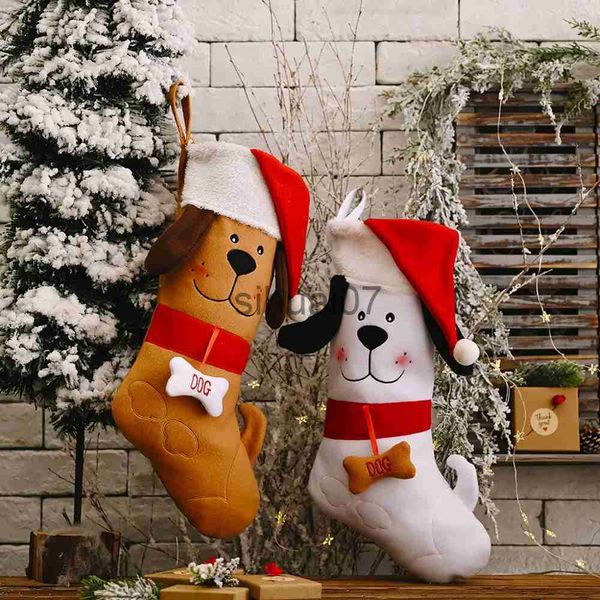 Noel dekorasyonları köpek kemik şekilli Noel çorapları Noel hediye çantaları ağaç şömine süslemeleri çoraplar yeni yıl şeker hediyeleri x1019