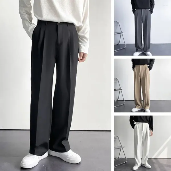 Ternos masculinos terno calças anti-deformadas botão zíper primavera outono mid-rise perna larga negócios workwear