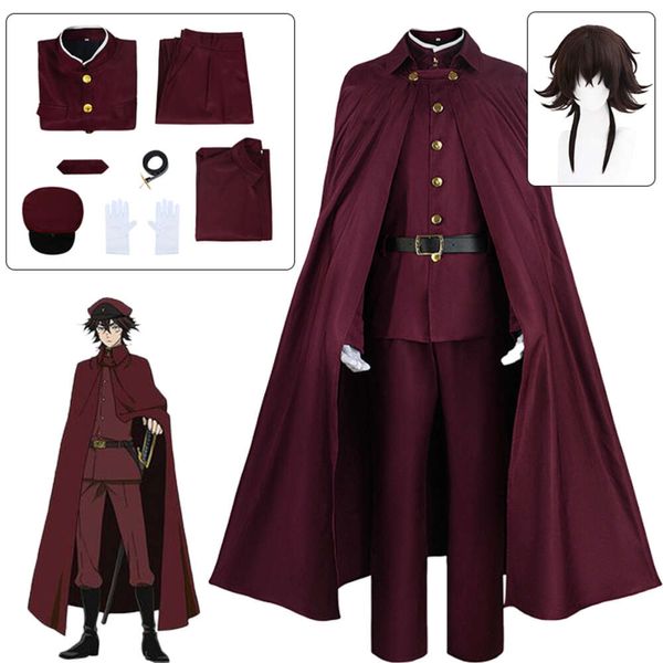 Tetchou suehiro cosplay peruca bungo stray temporada 4 cães de caça equipe uniforme vermelho cabelo marrom anime chapéu luvas cloakcosplay