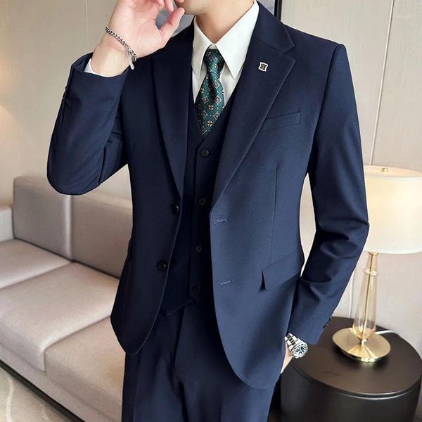 Ternos masculinos (jaquetas colete calças) roupas de marca masculino negócios blazers/homens ajuste fino ternos single-breasted/masculino tamanho grande casaco vestido de casamento