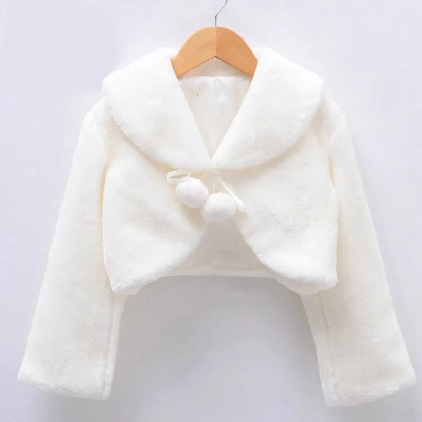 Куртки для девочек, утепленная плюшевая куртка принцессы для девочек, укороченная накидка, шаль с цветком, болеро с длинными рукавами, теплая накидка, пальто для свадьбы, дня рождения, 231019