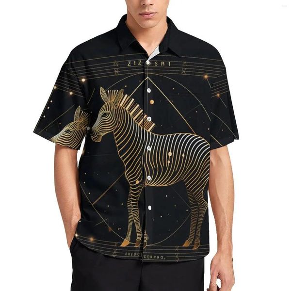 Camisas casuais masculinas camisa zebra astro geometria minimalista arte praia solta havaí y2k blusas de manga curta gráfico roupas de grandes dimensões