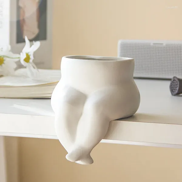 Portacandele Arredamento per la casa: Vaso d'arte in plastica per corpo umano Decorazione nordica Scultura in ceramica Fiore bianco