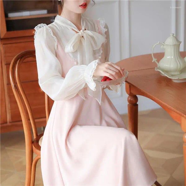 Lässige Kleider Französisch Elegante Vintage Party Damen Midi Kleid Fee Romantisches Temperament Sanft 2023 Herbst Rosa Süße Korea Y2K