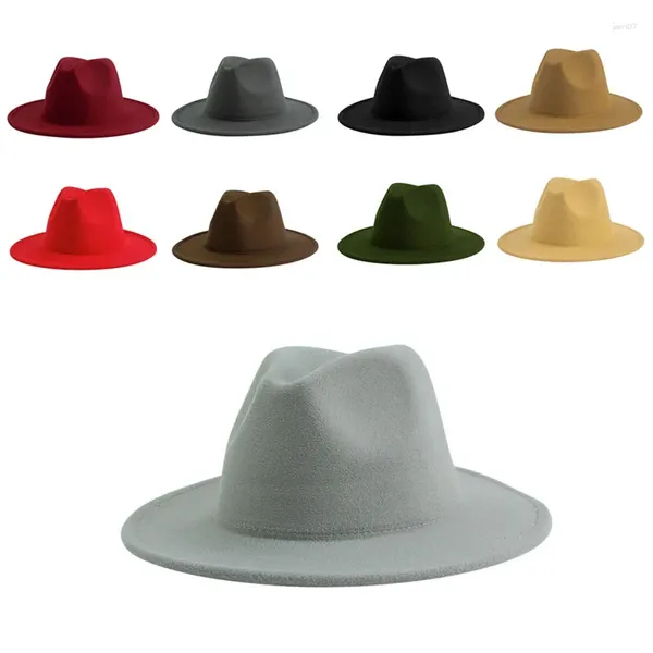 Berets Fedora-Hut für Frauen Männer Erwachsene Flat Top Concave Design Herbst Winter Jazz Cap Farben Unisex Panama Wide Brim Hats Stickerei