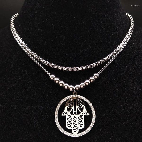 Ожерелья с подвесками, Ислам Хамса, ручной кристалл из нержавеющей стали, многослойное ожерелье «Удача Фатимы», ювелирные изделия Joyeria N63S07