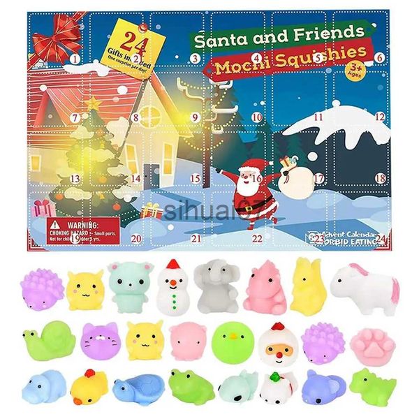 Weihnachtsdekorationen, Weihnachts-Adventskalender, Spielzeugkiste, 24-teiliges Set, niedlicher Schneemann, Mochi-Tier, 2022, Neujahr, Countdown, Stressabbau, Kindergeschenk x1020