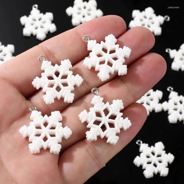 Encantos 10 pçs pingente de resina 23x31mm charme floco de neve branco para fazer jóias artesanais diy colar pulseira brincos acessórios