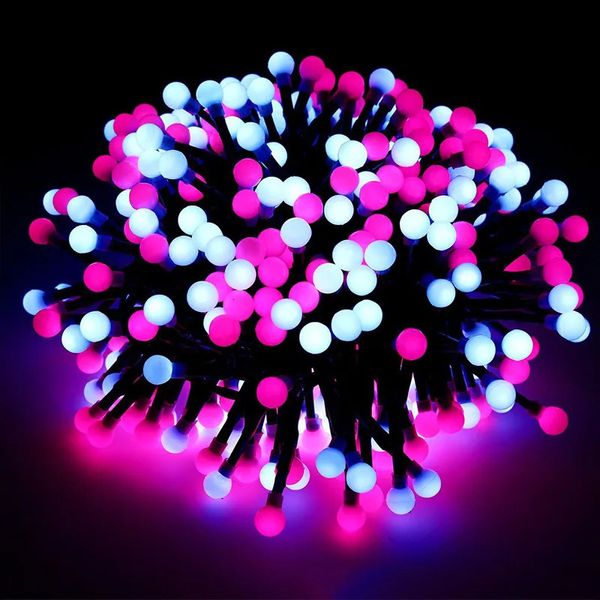 Decorações de Natal Bola de Cereja Colorida Ao Ar Livre LED Luzes de Corda Garland À Prova D 'Água Fada Luz Festa de Casamento Feriado Decoração de Jardim 231019