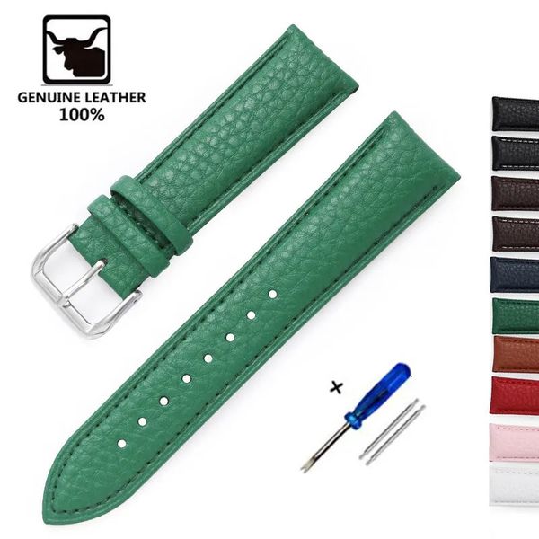 Assista Bandas Genuíno Couro Strap Bezerro Homens Mulheres Watch Band Watch Acessórios Pulseira 12mm 14mm 16mm 18mm 20mm 22mm Verde Azul Vermelho 231020