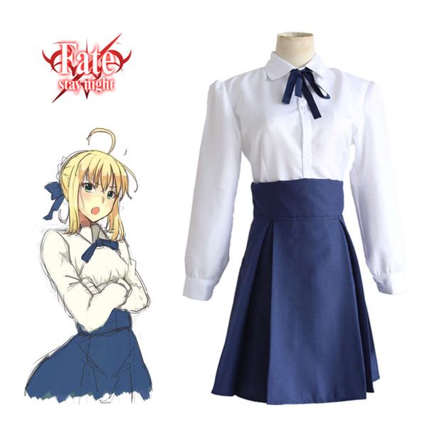 cosplay Saber Suit Cosplay Fate Stay Night Top Gonna Anime giapponesi Halloween Costume bianco e blucosplay