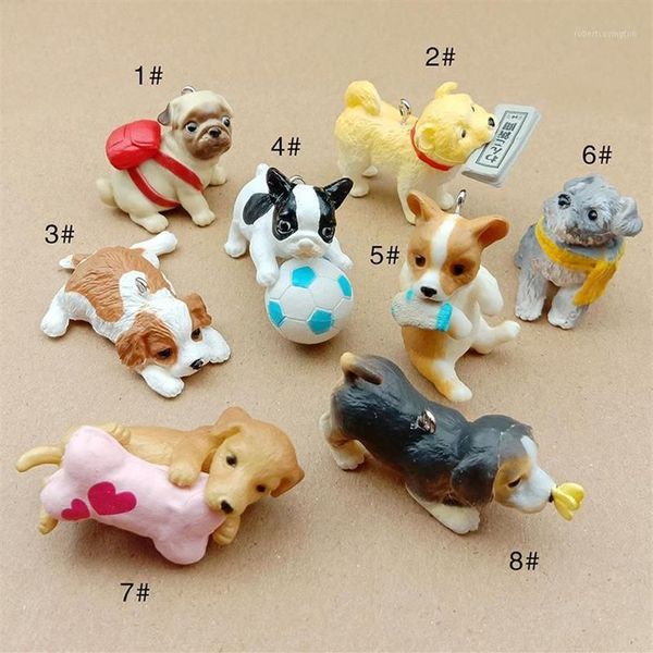 Encantos 30-50mm moda artesanato animal jóias resina 3d cão de estimação filhote de cachorro para chaveiro fazendo pingentes pendurados artesanal diy material1217u