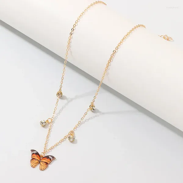 Anhänger Halsketten Luxus Europäischen Frauen Schmetterling Weibliche Bunte Strass Gold Kette Einfache Choker Halskette Schmuck Für Mädchen