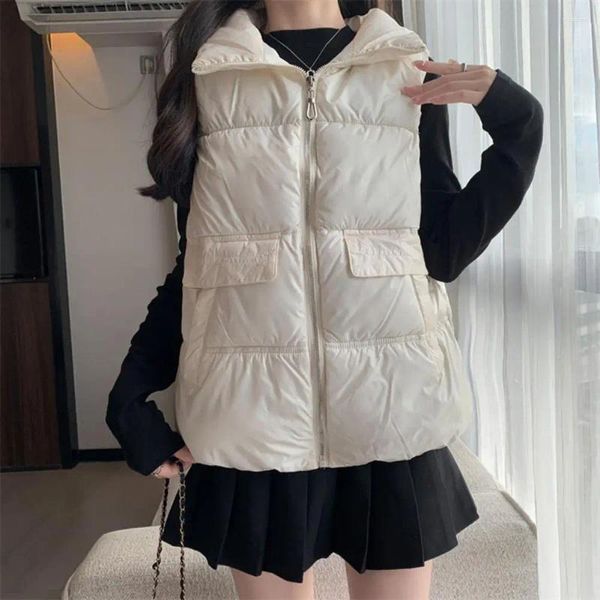 Gilet da donna Cappotto in cotone da donna Gilet invernale imbottito addensato Gilet invernale antivento Ritenzione del calore Plus Size Tasche con risvolto senza maniche Cerniera