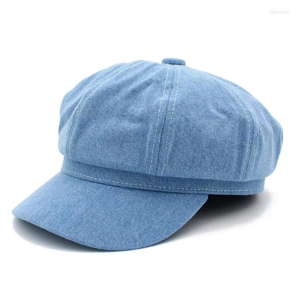 Berets jeans octogonal chapéus para mulheres sboy boné homens senhoras casual algodão chapéu primavera verão boina pintor bonés