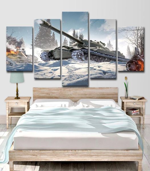 Modern Decor Living Room Wall Art 5 Pezzi Immagini Guerra World Of Tanks Tela Pittura HD Stampato Poster modulare4419235