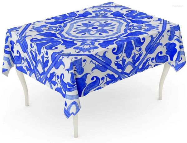 Masa bezi suluboya talavera portekizli azulejo fayans mavi ve beyaz muhteşem desenler akıllı telefonlar havlu ketenleri seramik