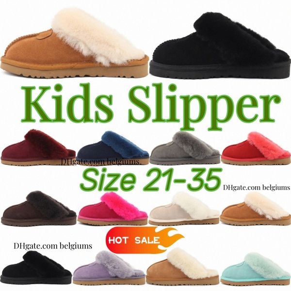 Pantofole per bambini Classic Ragazze Ragazzi Australie Scarpe Sandali per bambini Nero Grigio Scarpe da casa slip on zoccoli Scivoli per bambini Ragazzi per bambini Scarpe calde invernali C28T #