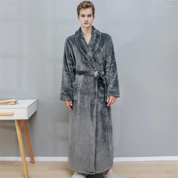 Homens sleepwear outono inverno banho robe roupão homens grosso quente flanela longo roupão aconchegante roupões quimono homewear loungewear