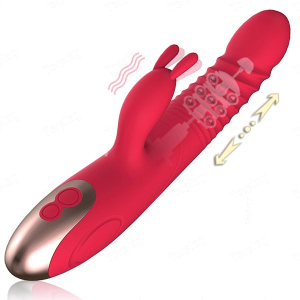 Rabbit Telescopic Vibration Built-in ball Rotation Heating G spot Dildo Vibrator Female Masturbation Sex Toys_voghion.com