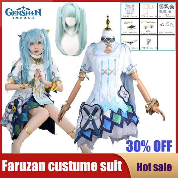 Cosplay anime genshin impacto faruzan cosplay traje sumeru akademiya haravatat peruca agitação pulseira uniforme conjunto completo jogo vestidos femininos