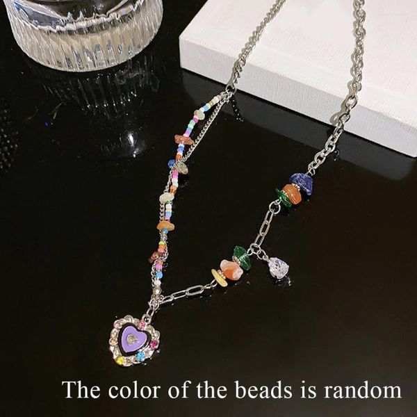 Anhänger Halsketten Koreanische Herz Kristall Klasse Kies Perlen Halskette Für Frauen Nette Candy Farbe Großhandel Mädchen Schmuck Geschenk