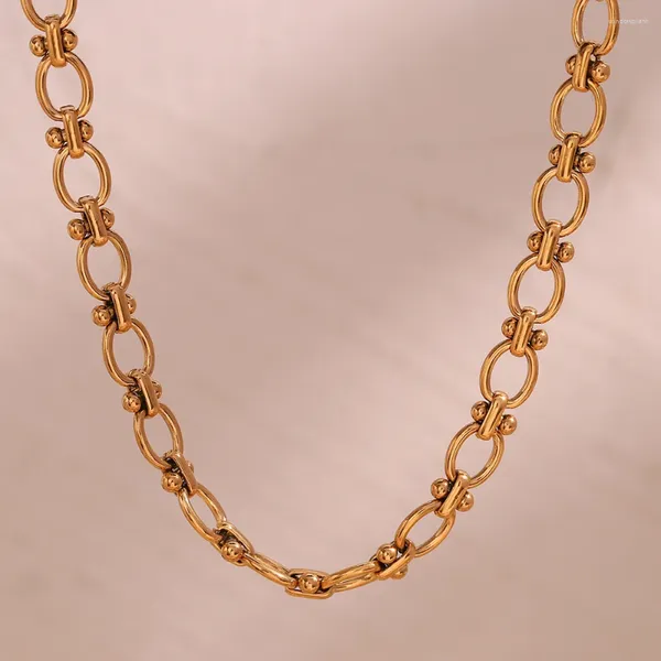 Ketten Ovale Blume Handgefertigte Halskette Koreanischer Stil 316L Edelstahlschmuck Anlauffrei 18 Karat vergoldet Damenhalskette