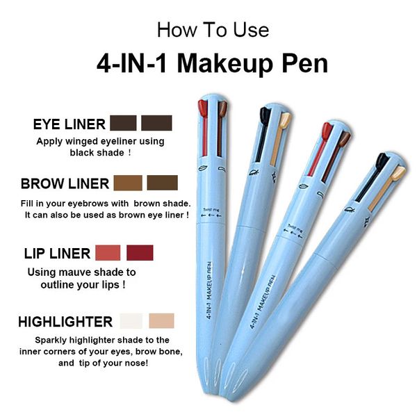 Potenziatori per sopracciglia 4 in 1 Penna per trucco Matita per sopracciglia Eyeliner Evidenziatore Lip Liner Lip Gloss Penna Cosmetici multifunzionali Penna a sfera per sopracciglia 231020