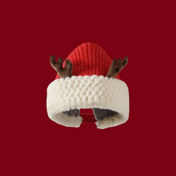 Cappello di Natale Moda per bambini e adulti Regalo ~ Simpatico cappello di lana peluche in corno di cervo Cappello lavorato a maglia bianco versatile caldo invernale per bambini