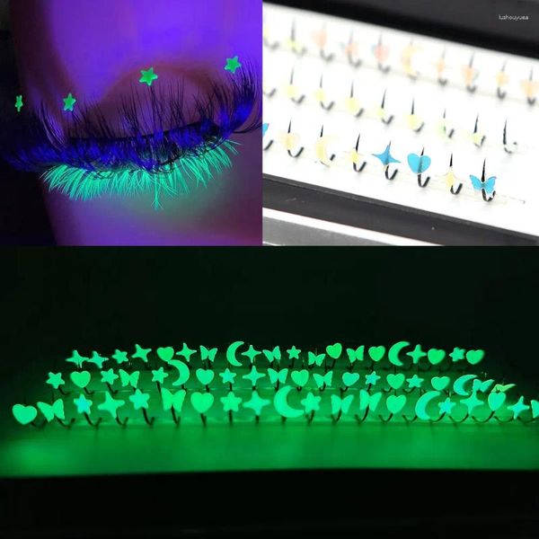 Cílios postiços fluorescente mistura cor luminosa glitter fofo fada picos brilhante fantasia diamante colorido extensão de cílios maquiagem