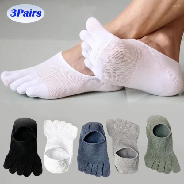 Männer Socken 3 Paar Fünf Finger Low Cut Unsichtbare Socke Sommer Dünne Mesh Split-toe Sox Solide Baumwolle atmungsaktiv Silikon Rutschfeste Sokken