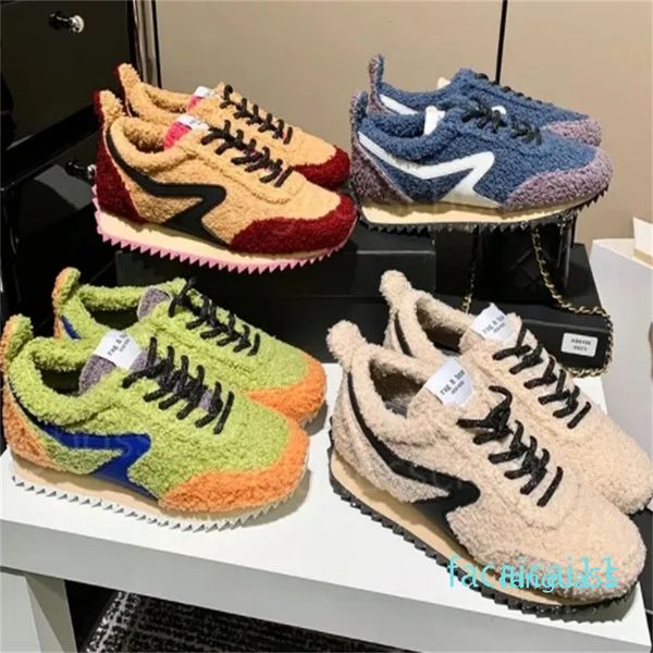 2023-Sneakers Damen Freizeitschuhe Designer Luxusmode Low Top Gear Bottom Spleißen Schnürung gestricktes lockiges Haar Straßenwind Baseball Skateboard Laufschuh